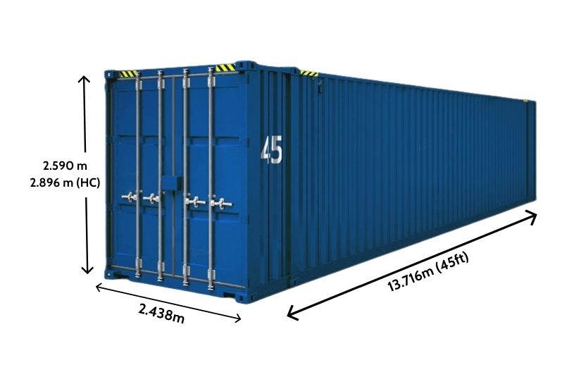 Kích thước container 45 và 45 HC